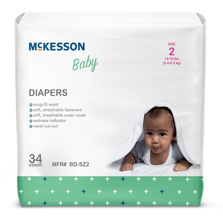 McKesson Size 2 Baby Diapers, 12 to 18 lbs, 34 Count, 4 Packs, 136 Total